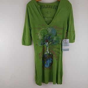 Humanity green short sleeve v neck blouse size L